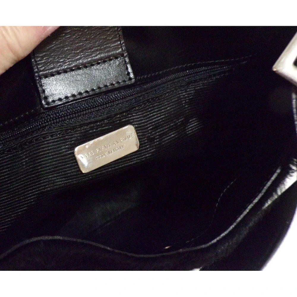 Saks 5th Avenue Velvet with Faux Leather Handbag‎ Silver Accents Zipper Closure